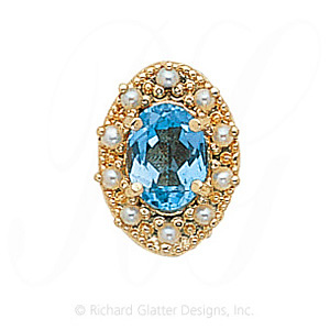 GS174 BT/PL - 14 Karat Gold Slide with Blue Topaz center and Pearl accents 